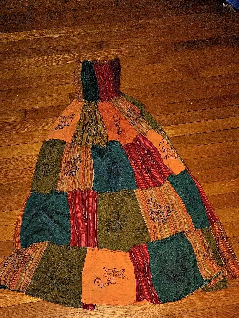 Patchwork Maxi Dress in Green & Orange Like New